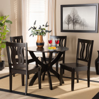 Baxton Studio Karla-Dark Brown-5PC Dining Set Karla Modern and Contemporary Transitional Dark Brown Finished Wood 5-Piece Dining Set